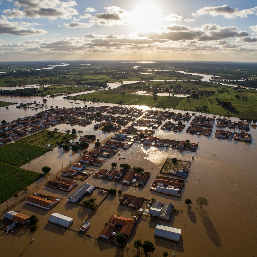 Vista aerea de cidade inundada