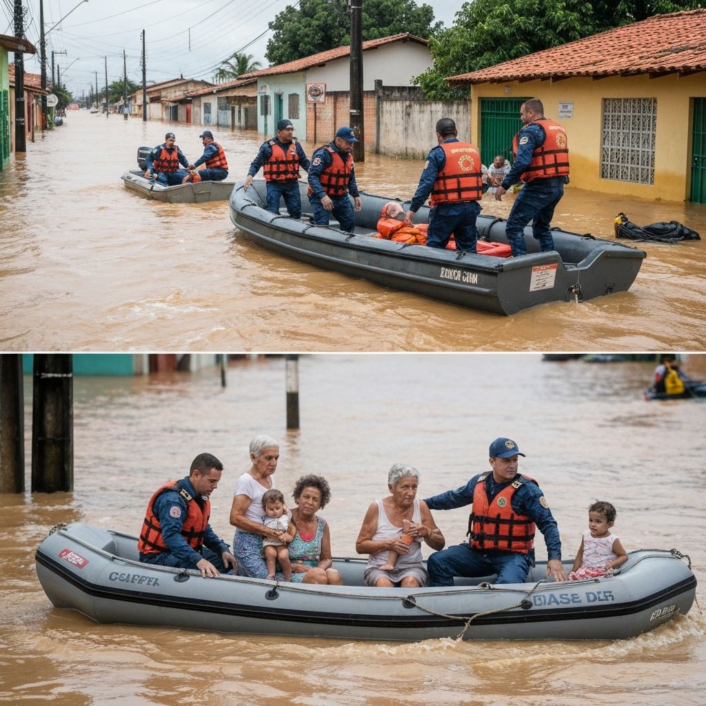 Operacao de resgate durante as enchentes
